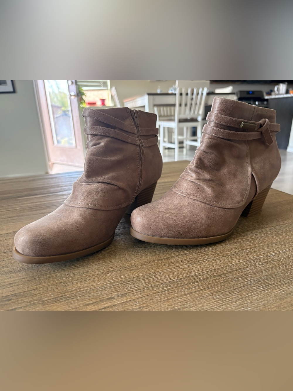 Yuu Taupe Brown Suede Ankle Booties with Wrapped Strap